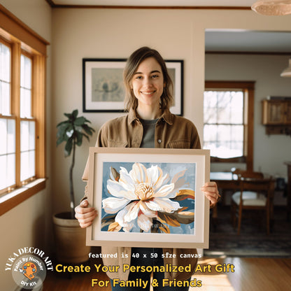 Floral PAINT by NUMBERS Adult Kit , Painting , Magnolia Flower Easy Beginner Acrylic Painting DIY Kit , Gift For Grandma