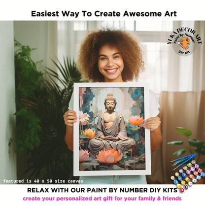 Buddha PAINT by NUMBERS Kit For Adults Buddha Vibrant Pink Lotus Floral DIY Acrylic Painting Kit Zen Chakra Meditation Studio Decor Gift