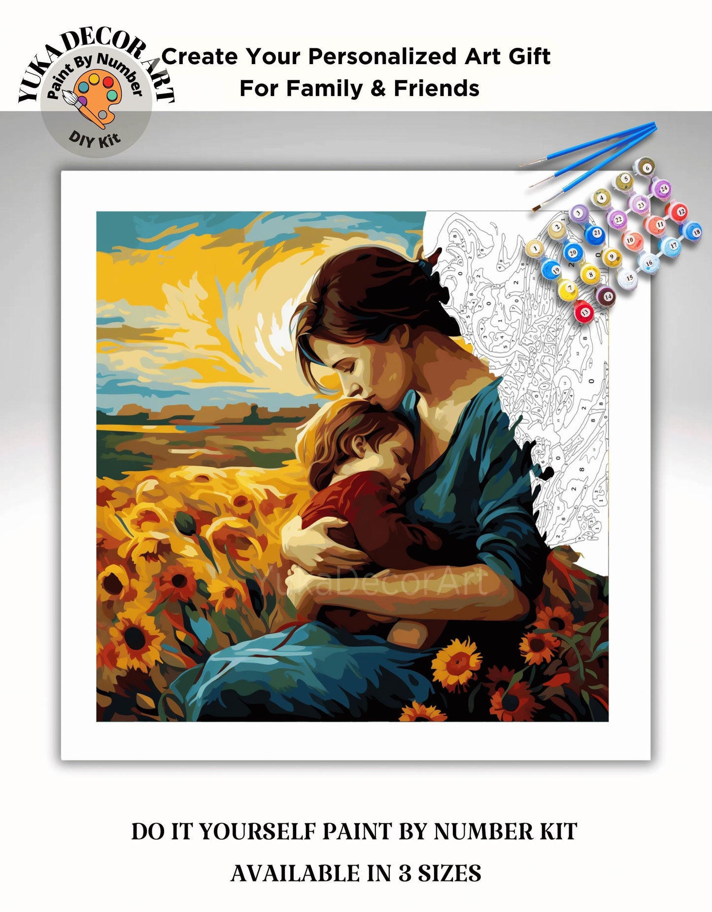 Sunflower PAINT by NUMBER Kit Adult, Woman And Child Portrait Art ,Easy Beginner Acrylic Diy Painting | Gift for Wife Girlfriend Mom Grandma