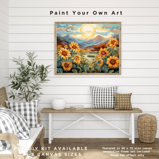 Sunflowers Adult PAINT by NUMBERS DIY Kit Mountain Valley Sunrise Art Easy Beginner's Oil Painting Kit Birthday Anniversary Gift For Mom Dad