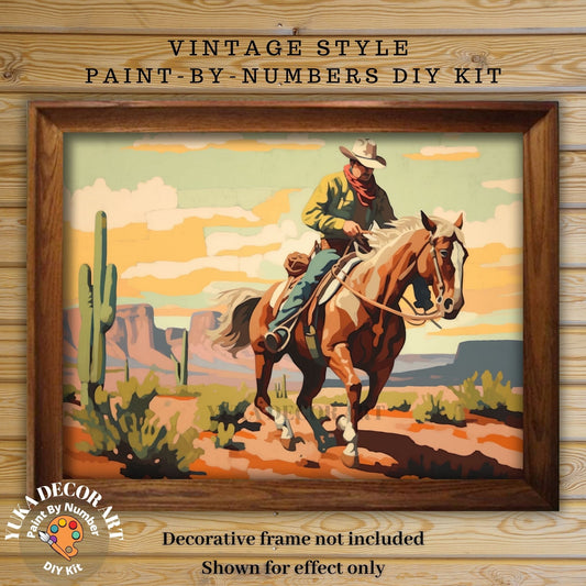 Cowboy PAINT by NUMBER Kit Adult Desert Horse Grand Canyon Vintage Style Art Easy Beginner Painting DIY Ranch Decor Art Gift For Grandfather