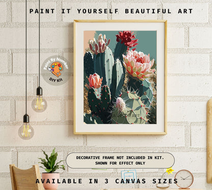 Cactus PAINT by NUMBER Kit for Adults Flowers Botanical Art Easy Acrylic Paint DIY Kit Gift for Mom Grandma Country Ranch Decor Housewarming