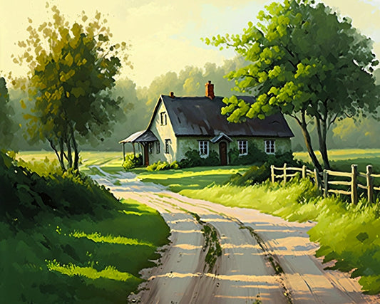 Countryside PAINT by NUMBER Kit for Adult , DIY Nature Vintage Style Art , Easy Beginner Acrylic Painting Kit,Vintage Decor Gift