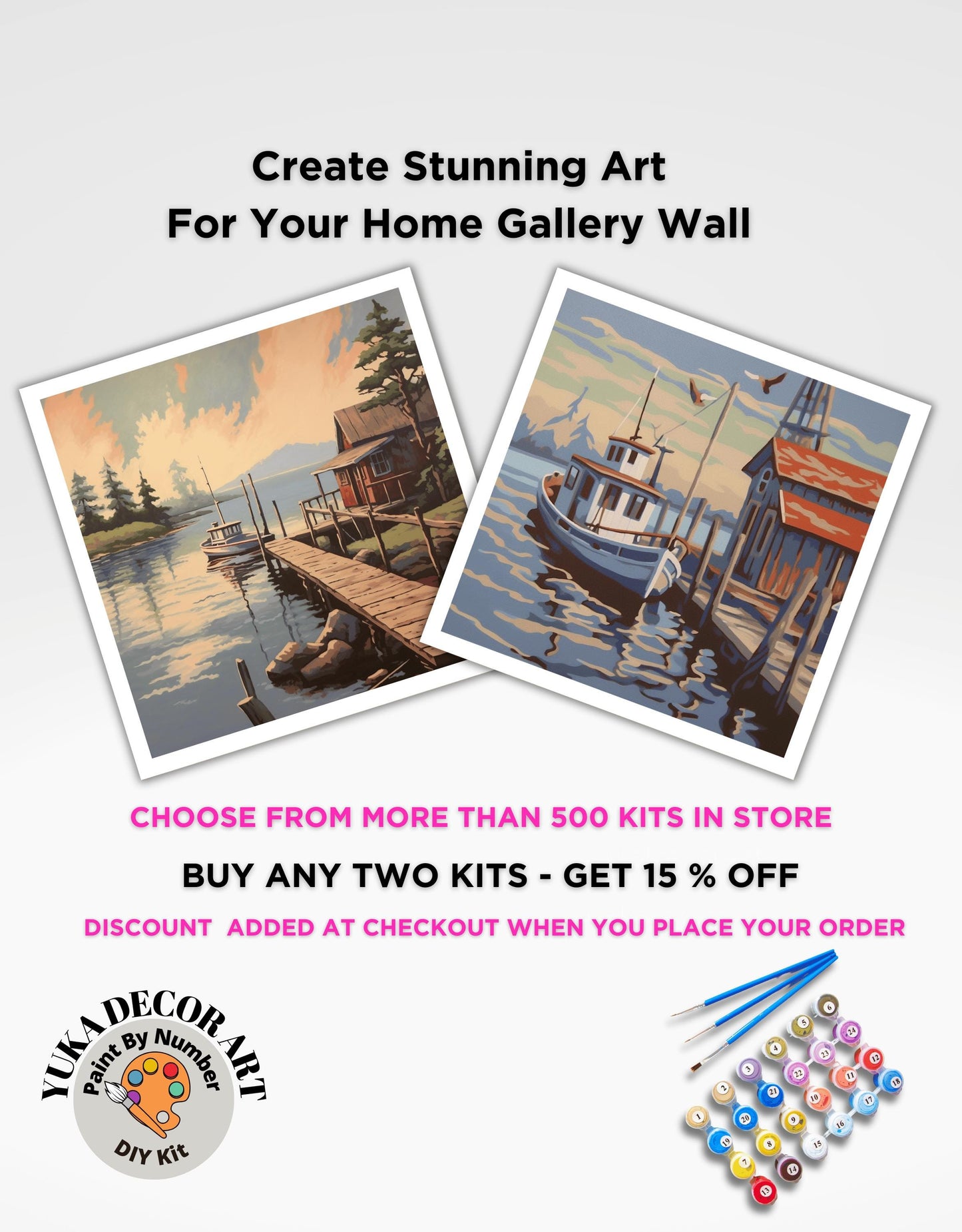 Lakeside Boat Vintage Style PAINT by NUMBER Kit Adult, Landscape Painting, Easy Beginner DIY Paint Kit, Lake Home Gift For Grandfather Dad