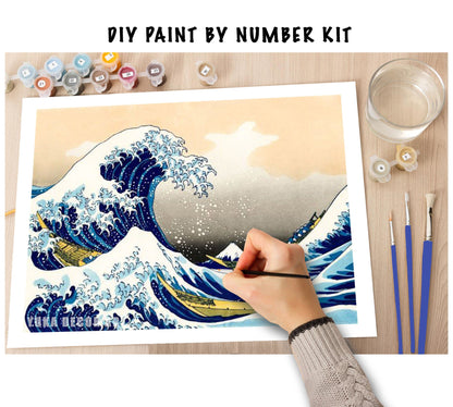 The Great Wave off Kanagawa PAINT by NUMBERS Kit for Adult , Sea Waves Beach Painting , Easy Beginner Acrylic Painting Kit,Home Decor Gift