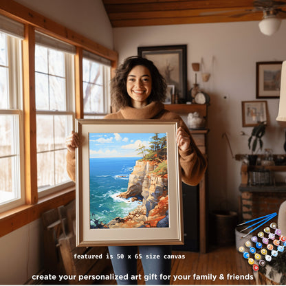 Rocky Seascape PAINT by NUMBER Kit Adult , Scenic Coastal Art Easy Beginner Acrylic Painting DIY Kit Wall Art Gift For Dad