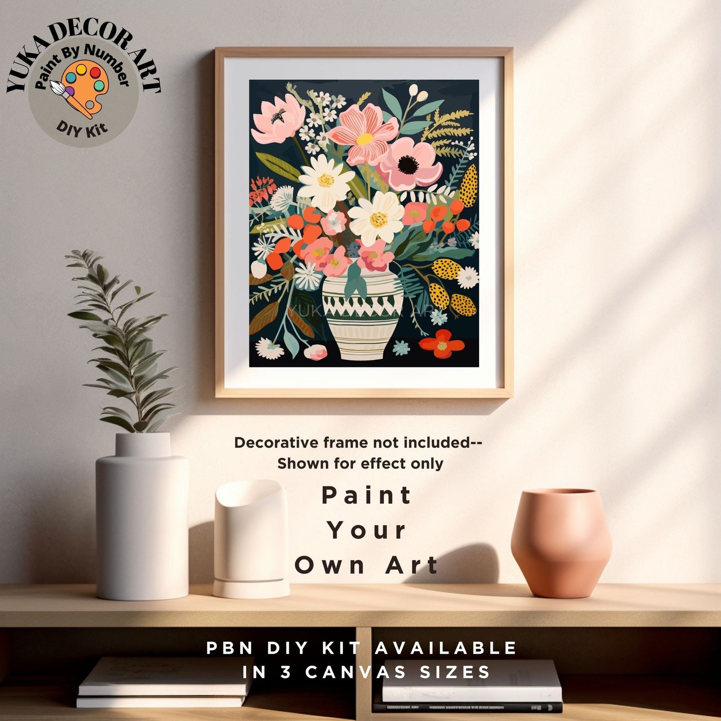 Floral Modern PAINT by NUMBER Kit Adults Still life Vase Flowers DIY Painting Easy Acrylic Paint Kit Living Wall Art  Gift