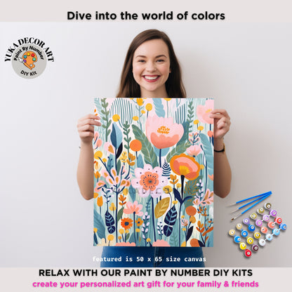 Flowers PAINT by NUMBERs Kit Adults Spring Flowers Floral DIY Painting Easy Beginners Diy Kit Wall Art Housewarming Bday Gift Girlfriend Mom