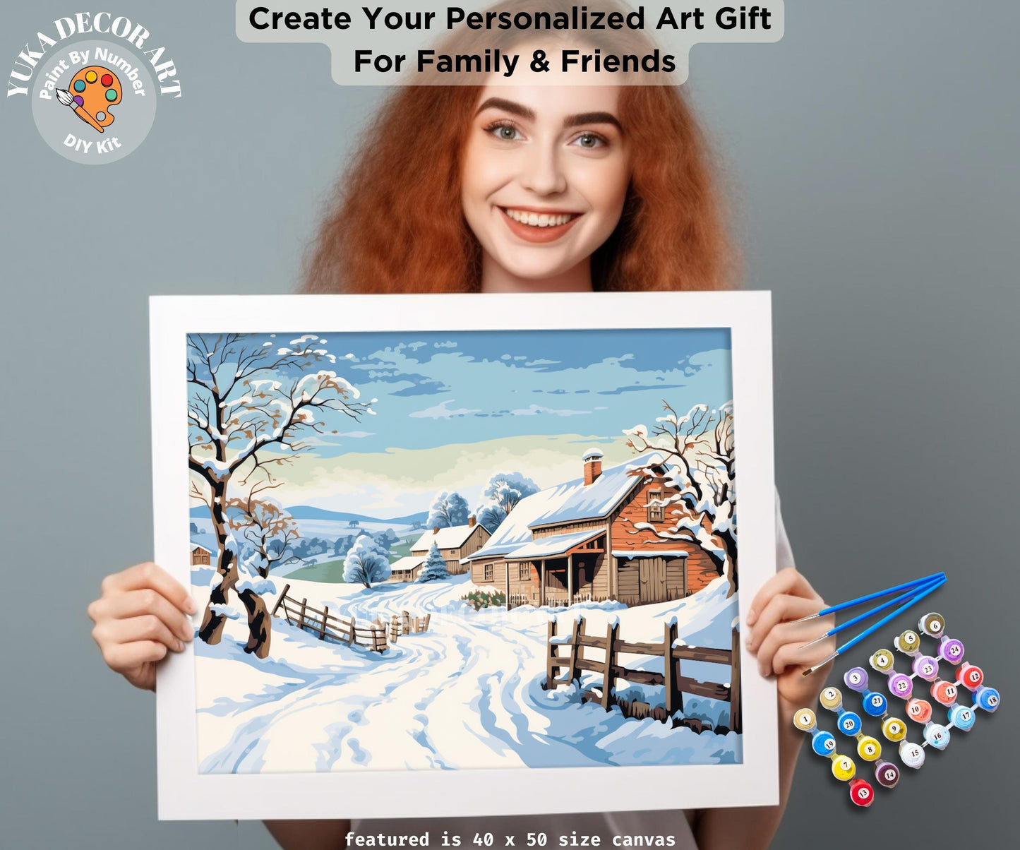 Vintage Style PAINT by NUMBER DIY Kit Adult Winter Landscape Christmas Holiday Wall Art Easy Beginner Acrylic Painting Mom Dad Birthday Gift