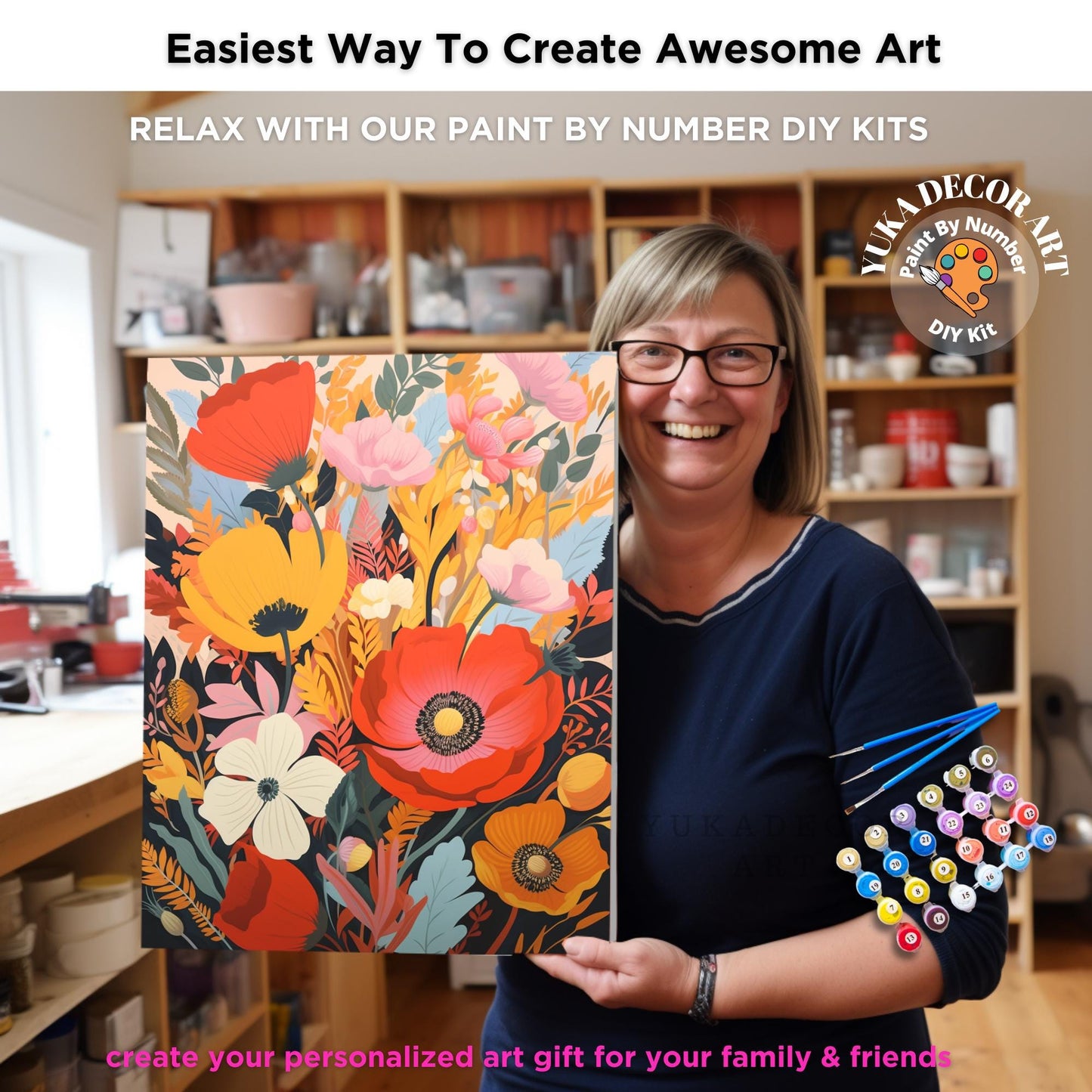 Mountain Flowers PAINT by NUMBER Kit for Adults Floral Art Painting Easy Beginners DIY Summer Activity Kit Birthday Gift Teenager Niece Girl