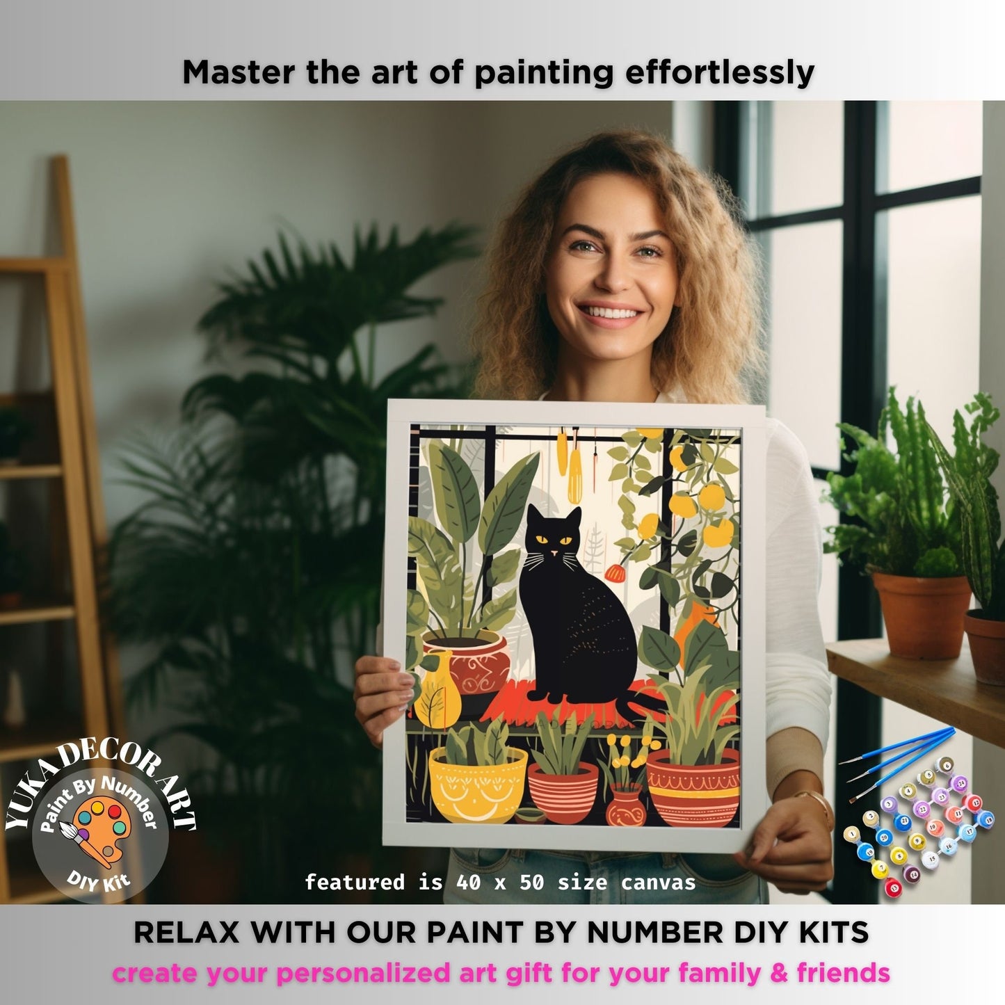 PAINT by NUMBERS DIY Kit Adult Indoor Plants Minimalist Art Cat Boho Garden Easy Beginner Oil Painting Birthday Custom Gift For Girlfriend