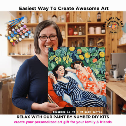 Matisse Style Garden Women PAINT by NUMBER DIY  Kit Adult, Colourful Wall Art Decor Idea Easy To Do Canvas Painting Gift For Friend Bestie