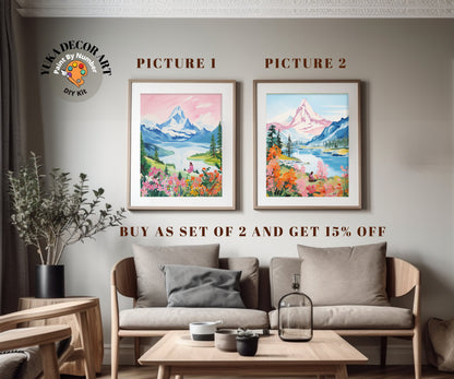 PAINT by NUMBERS Kit Adult | Mountain Flowers Pastel Colors Landscape Minimalist DIY Painting Beginners Acrylic Paint Kit Gift For Grandma