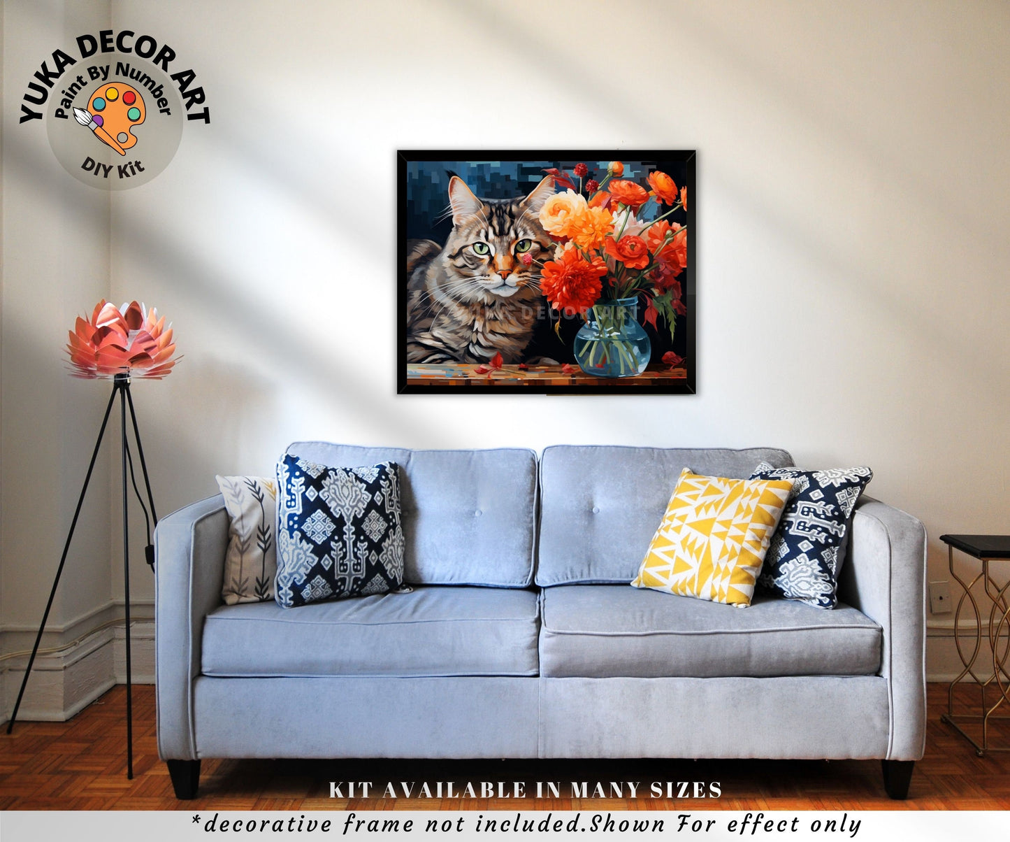 Cat PAINT by NUMBER Kit Adult DIY Art Orange Vibrant Flowers Easy Beginner Acrylic Painting Birthday Housewarming Custom Gift For Grandmom