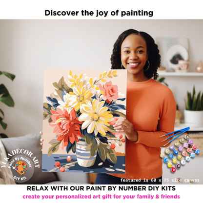 Garden Flowers PAINT by NUMBER Kit for Adults Still Life Vase Floral Art Easy Beginners Acrylic Painting Kit | Gift For Mom Aunt Sister