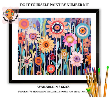 Flowers PAINT by NUMBERS Kit for Adults Modern Boho Whimsical Abstract Easy Beginner Acrylic Paint DIY Kit Wall Art Gift for Mom Custom Kit