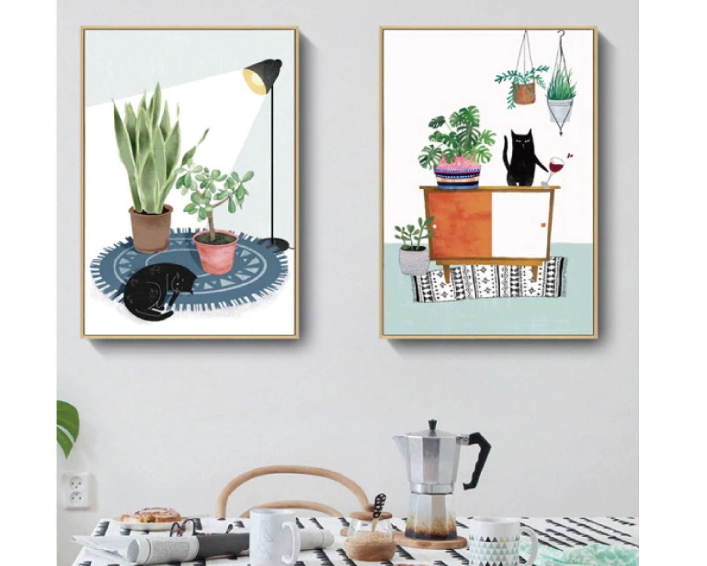 PAINT by NUMBER Kit Adult ,Black Cat With Floor Lamp and Plants , Easy DIY Beginners Acrylic Painting Kit , Wall Art  Gift