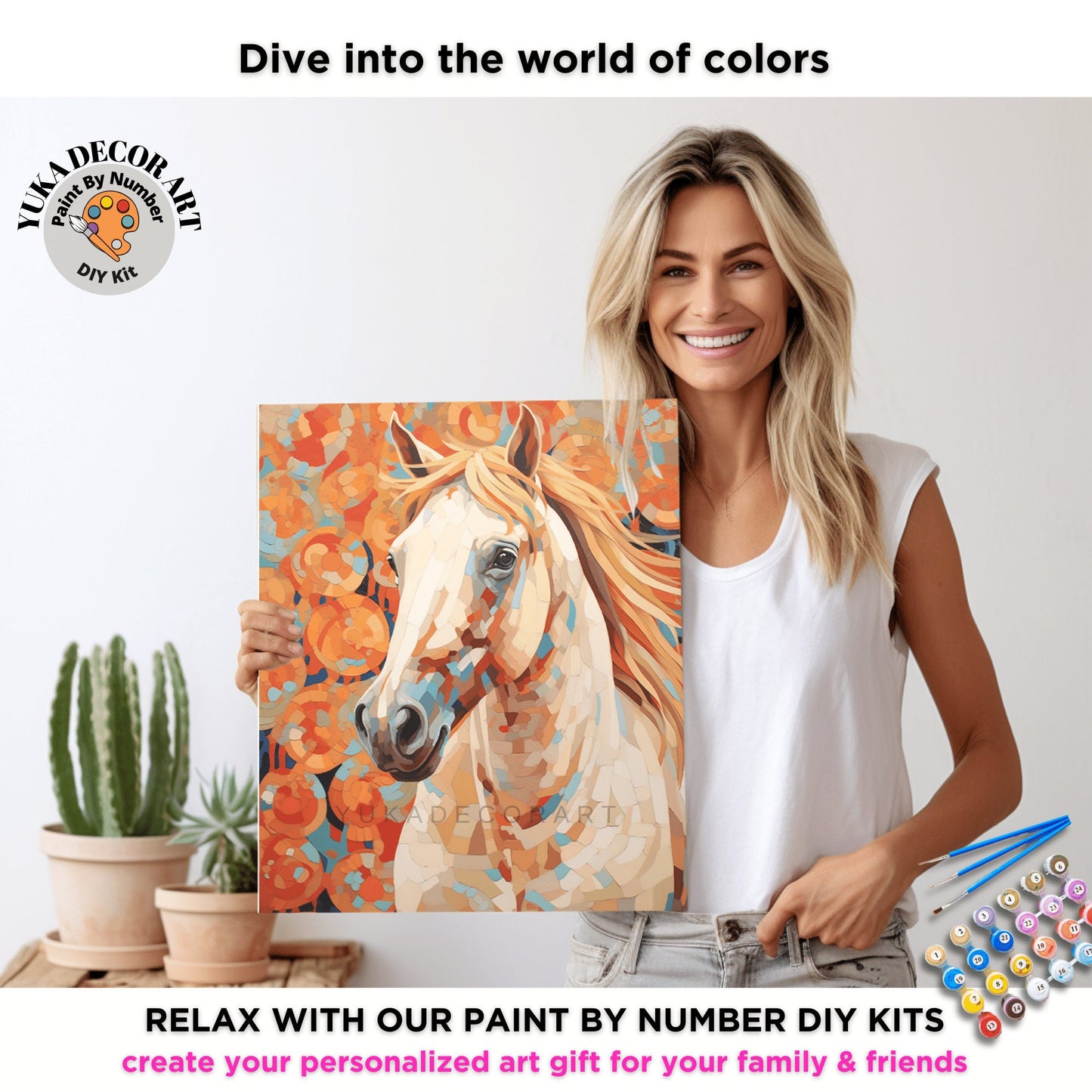 Floral Boho Horse PAINT by NUMBER Kit Adult Colorful Horse Easy Beginner Acrylic Painting DIY Kit | Grandpa Dad Art Gift