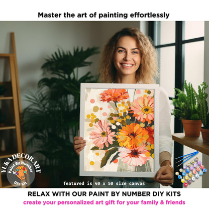 Peach Orange Flowers Paint by Numbers Kit Adult Flower Painting Easy Beginner Paint Kit Anniversary Gift For Girlfriend Bday Home Decor Gift
