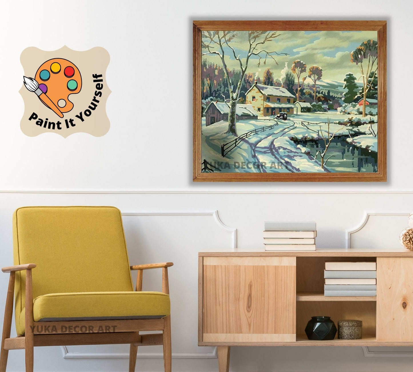 Winter Vintage PAINT by NUMBERS Kit for Adult Snow Fall Village Scenery Vintage Style Painting Easy Beginner DIY Custom Kit Christmas Gift