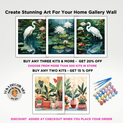 Bird PAINT by NUMBER Kit For Adults White Herons In Lake Lilies Flowers DIY Painting Easy Beginners Paint Kit Garden Lover Anniversary Gift