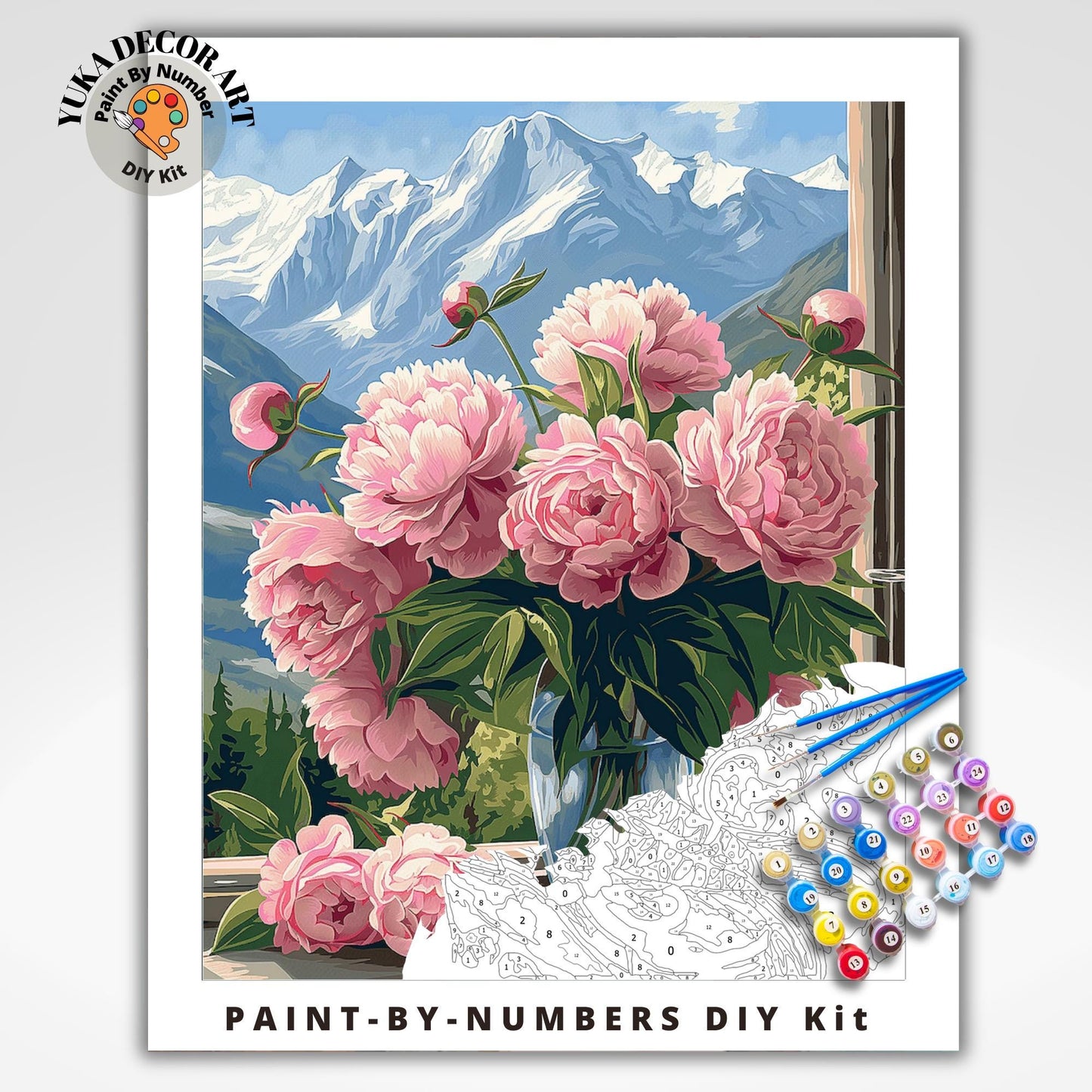 Vintage Peonies PAINT by NUMBER Kit Adult Pink Peony Vase Floral Wall Art Easy Beginner Acrylic DIY Painting Kit Anniversary Gift for Wife