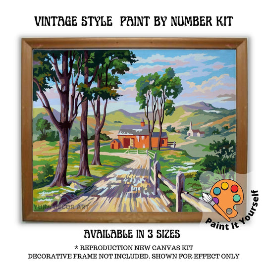Vintage PAINT by NUMBER Kit for Adult & Kids, DIY Countryside Farmhouse Painting , Easy Beginner Acrylic Painting Kit,Home Decor Gift