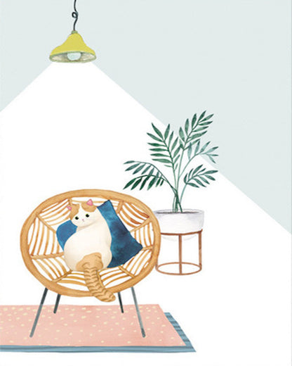 PAINT by NUMBER Kit Adult ,Minimalist Wall Art, Cat With Lamp and Plants , Easy DIY Beginners Acrylic Painting Kit , Wall Art Gift