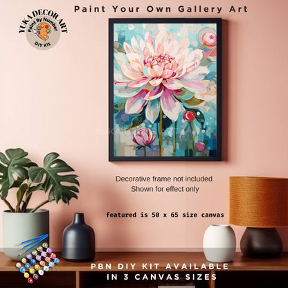 PAINT by NUMBERS Diy Kit Adult Garden Pink Flower Watercolor Wall Art Easy Beginner Acrylic Painting Kit Grandma Mom Gift | Code: FL2309131