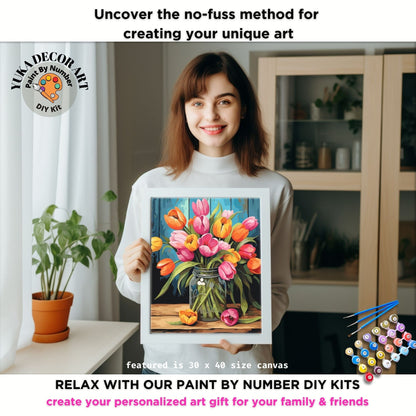 Tulips PAINT by NUMBERS Kit for Adults Vase Of Flowers Still Life DIY Painting Easy Beginners Hobby Kit Wall Art Mom Gift