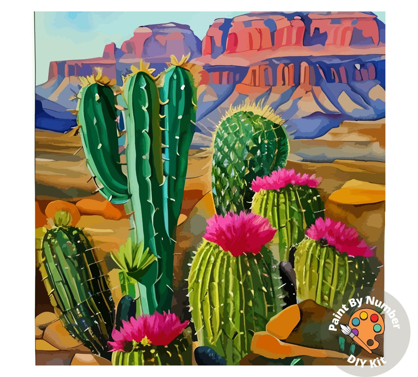 Cactus Flowers Paint by Number Kit Adult Desert landscape Painting  DIY Color by Numbers Set Easy DIY Beginners Painting Kit Home Decor Gift