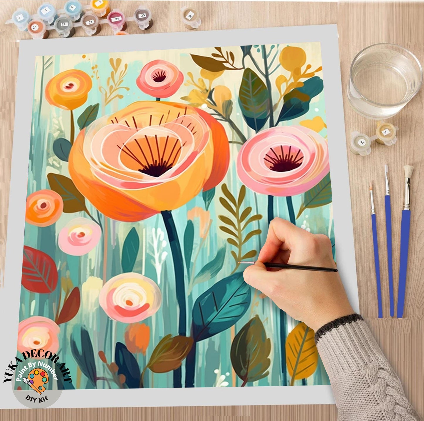 Garden PAINT by NUMBER Kit for Adults Spring Flowers Paint Kit Easy Beginners Acrylic Paint DIY Kit Wall Art Decor Mom Gift