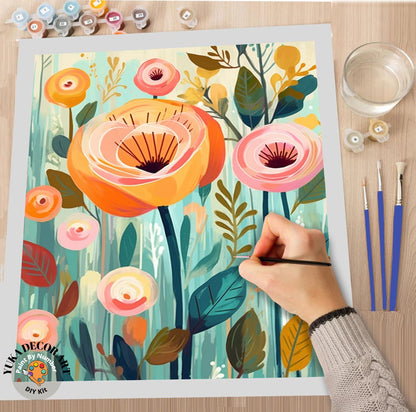 Garden PAINT by NUMBER Kit for Adults Spring Flowers Paint Kit Easy Beginners Acrylic Paint DIY Kit Wall Art Decor Mom Gift