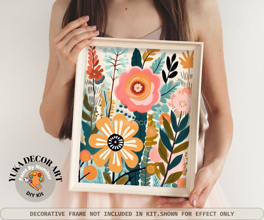 Boho Flower PAINT by NUMBER Kit for Adults Spring Flowers Painting Easy Beginners Acrylic DIY Kit Wall Art Gift Girlfriend