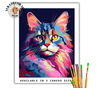 Modern PAINT by NUMBER Kit Adult , Cat in Window , Multicolor Cat Illustration Poster, DIY Beginners Paint Kit , Wall Decor , Sip & Paint