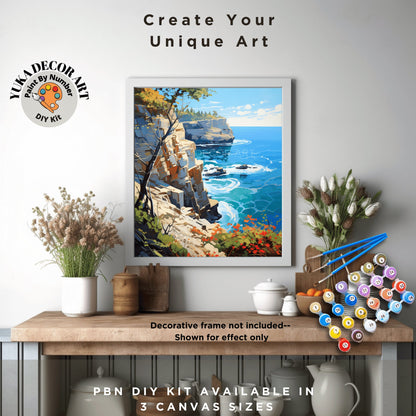 Rocky Seascape PAINT by NUMBER Adult Kit , Scenic Coastal Art Easy Beginner Acrylic Painting DIY Kit Art Gift For Grandma