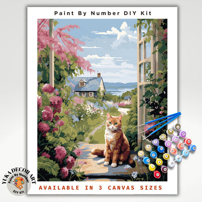 PAINT by NUMBERS Kit Adults Cat In The Flower Garden Easy Beginners Pastel Colors DIY Paint Kit Anniversary Gift For Mom