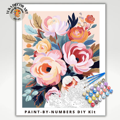 PAINT by NUMBERS Diy Kit Adult Garden Pink Flowers Colourful Wall Art Easy Beginner Acrylic Painting Kit Grandma Mom Gift valentines day