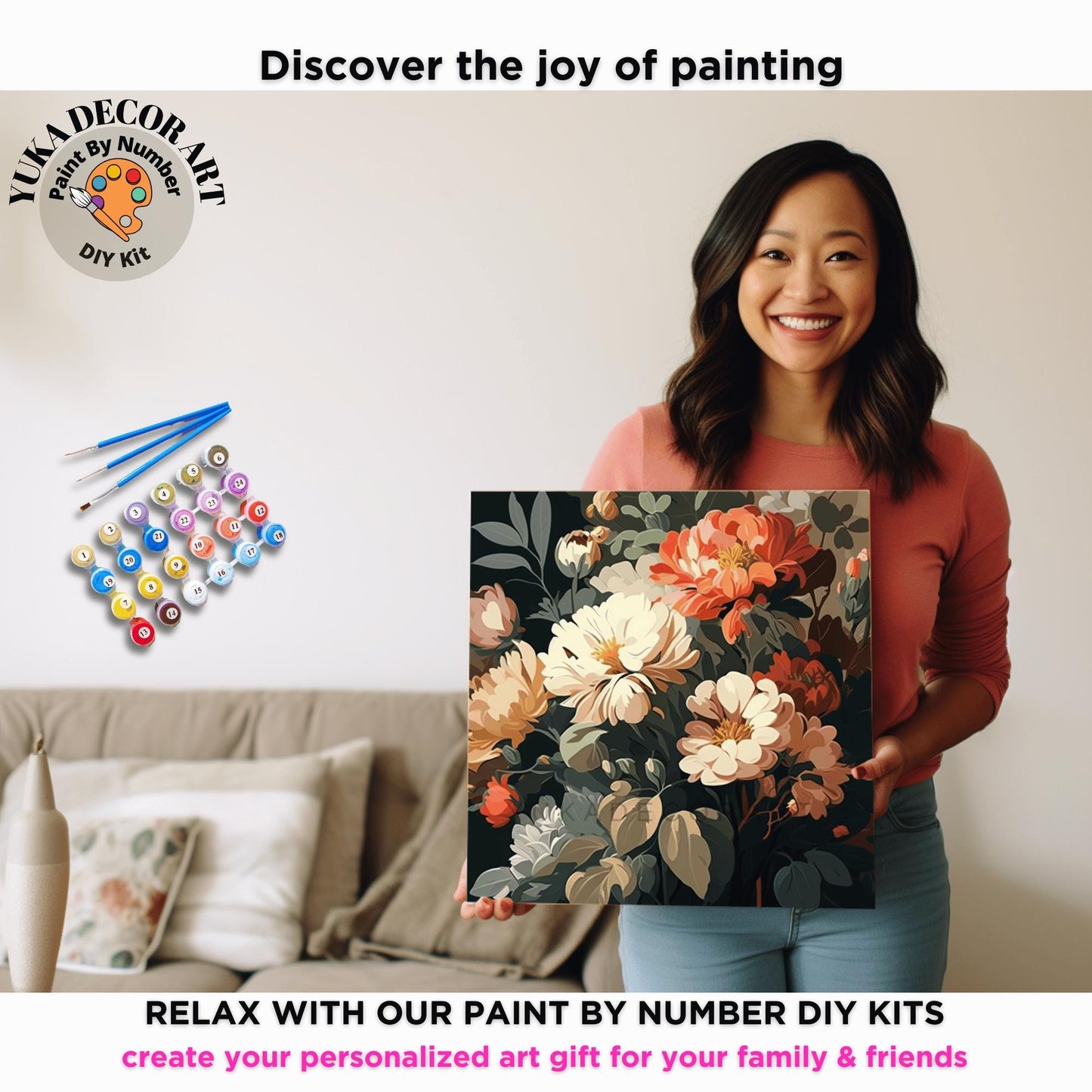 Vintage Flowers PAINT by NUMBER Kit Adults Still Life Vintage Style Painting Easy Beginners DIY Art Anniversary Gift for Mom Grandmother