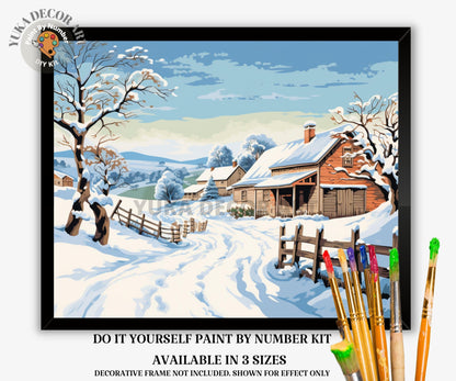 Vintage Style PAINT by NUMBER DIY Kit Adult Winter Landscape Christmas Holiday Wall Art Easy Beginner Acrylic Painting Mom Dad Birthday Gift