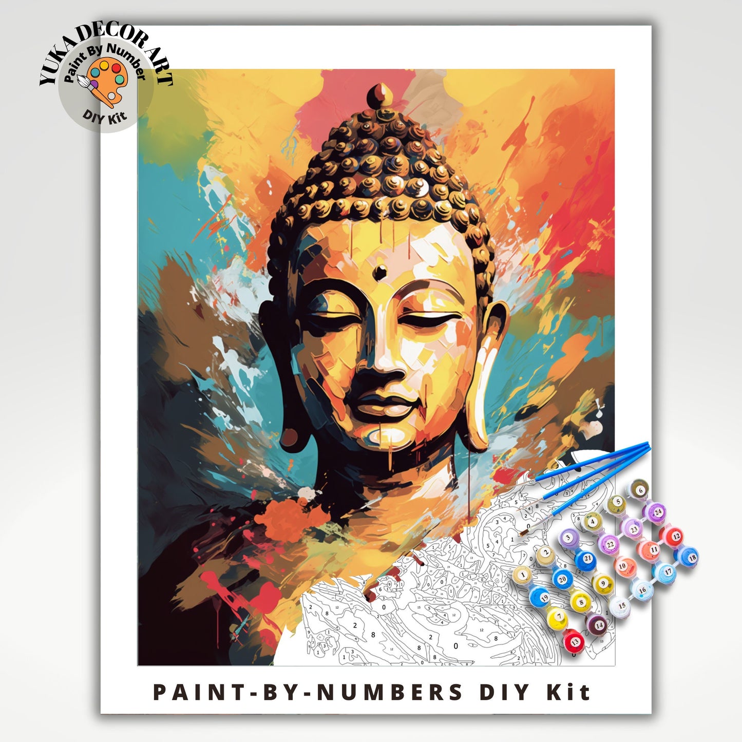 Buddha PAINT by NUMBERS Kit For Adults Buddha Statue Vibrant Multicolour Abstract Art DIY Paint Kit Zen Meditation Studio Wall Decor Gift