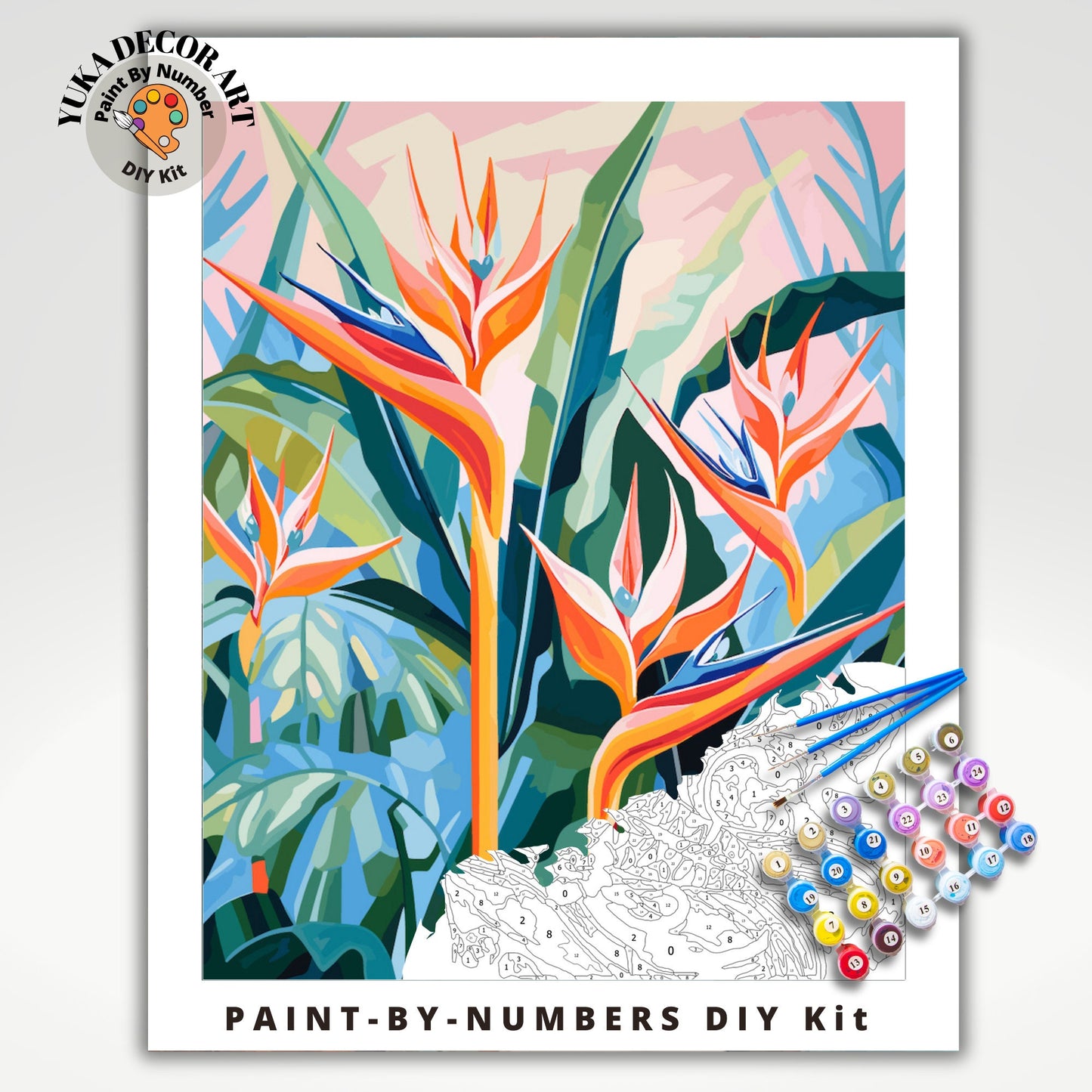 PAINT by NUMBER Adult Tropical Garden Flower Modern Watercolor Wall Art Easy Beginner Acrylic Paint DIY Kit Christmas Gift |Code: FL2309111