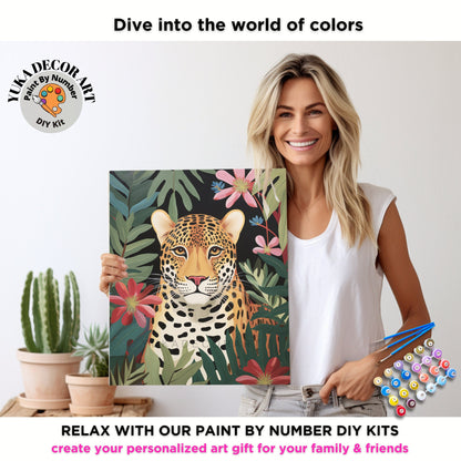 Cute Leopard PAINT by NUMBERS Kit Adult Painting DIY by Numbers Craft Set Easy Beginners Birthday Gift For Teens Young Adult Room Wall Decor