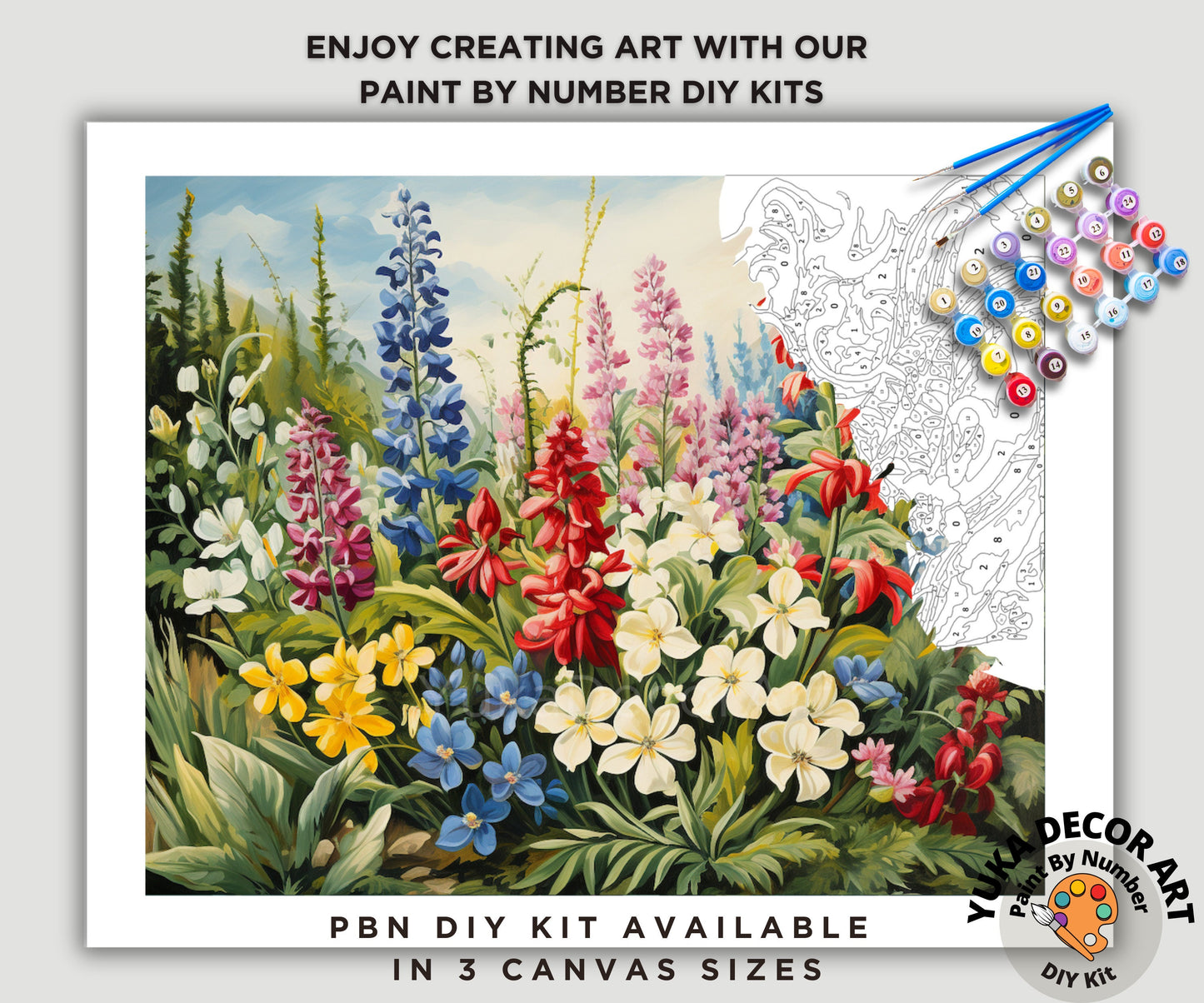 Wildflowers PAINT by NUMBERS Kit Adults Spring Flower Garden DIY Painting Easy Beginners Hobby Kit Wall Art Housewarming Gift Girlfriend Mom
