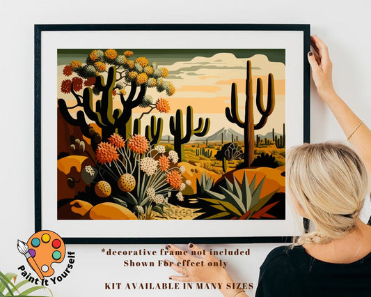 Cabin Decor PAINT by NUMBER Kit Adult Desert Rustic Landscape Cactus Painting Easy Beginners  DIY Painting Vintage Art Gift For Dad Grandpa