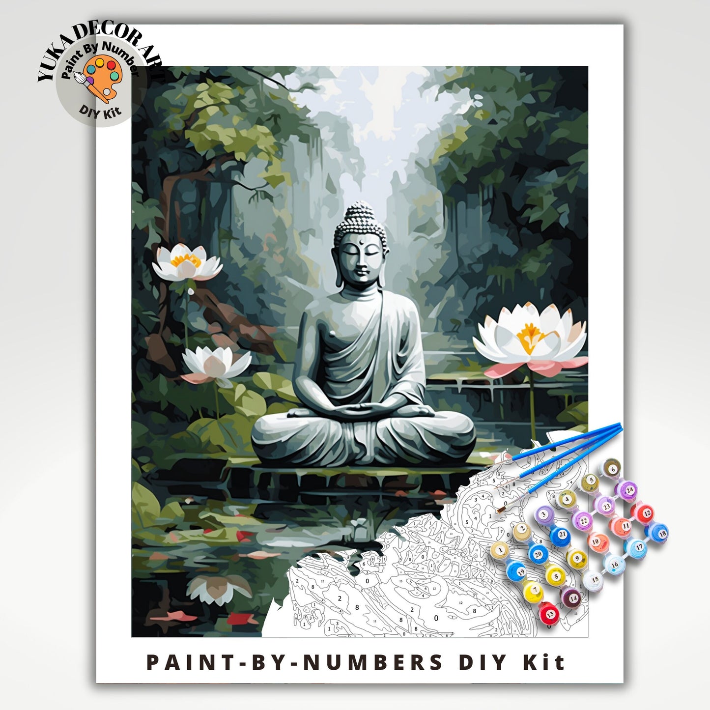 Buddha PAINT by NUMBERS Kit For Adults Serene Lake  White Lotus Flower DIY Pastel Acrylic Paint Kit Zen Meditation Chakra Housewarming Gift
