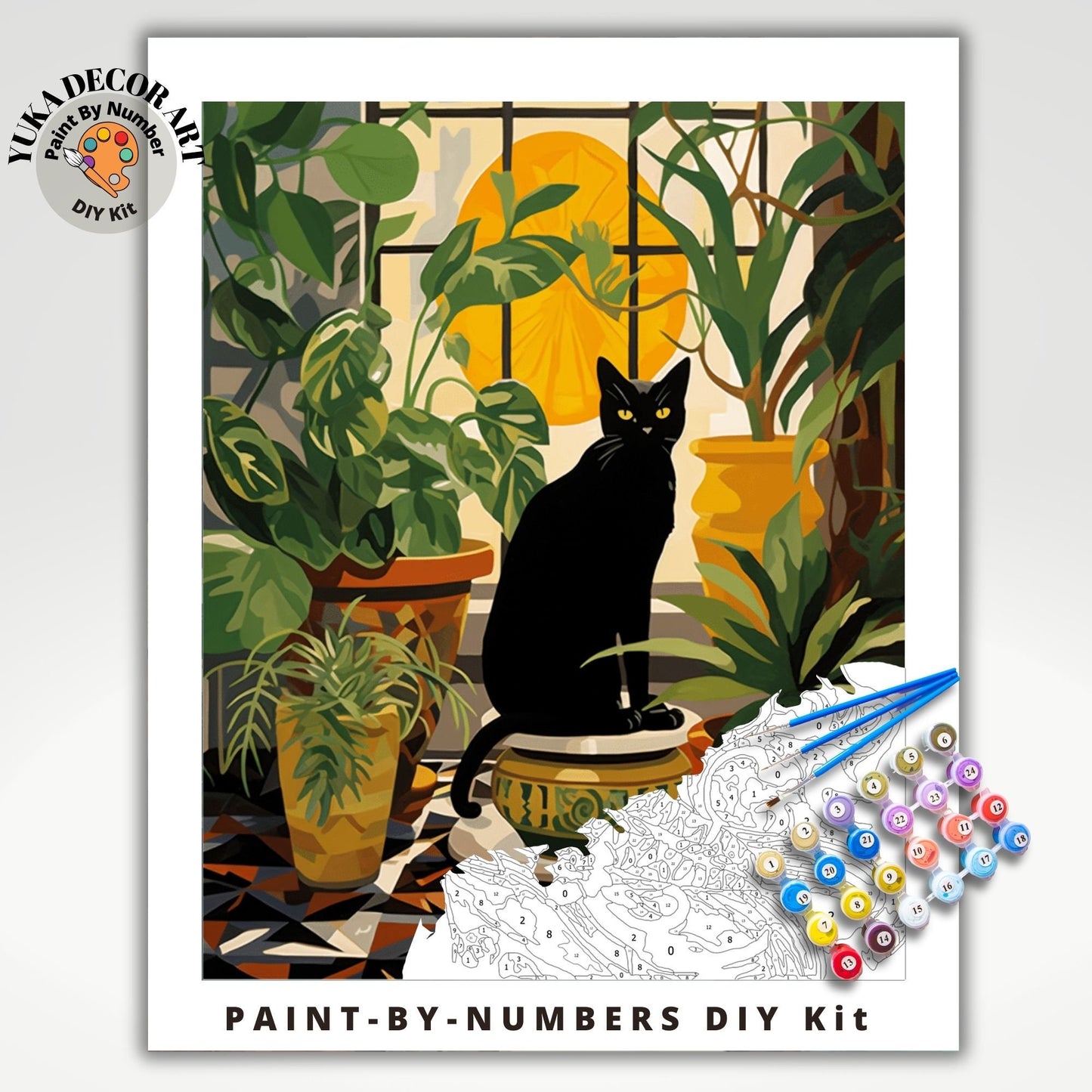 Boho Cat PAINT by NUMBERS DIY Kit Adult Indoor Plants Garden Whimsical Art Easy Beginner Painting Birthday Custom Gift For Girlfriend Mom
