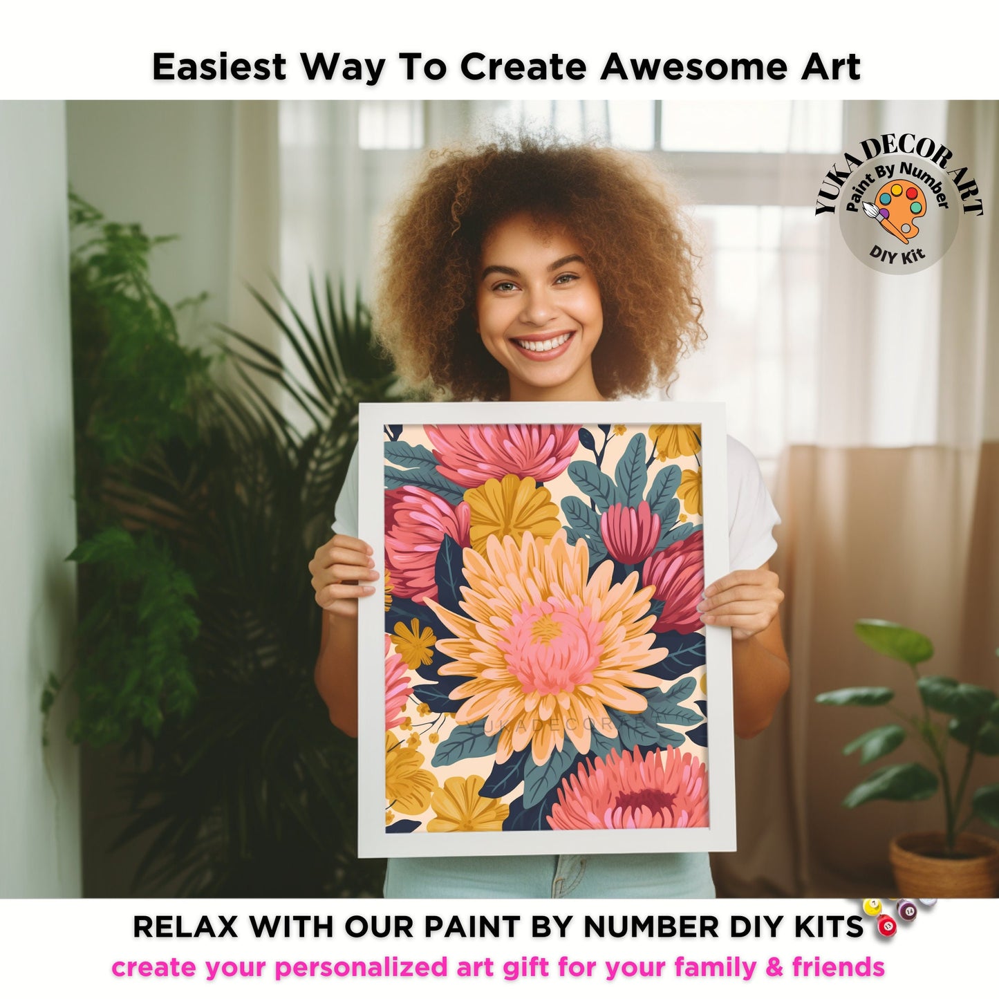 PAINT by NUMBER Kit Adult Dahlia Flowers Vintage Whimsical Pastel Wall Art Easy Beginner Acrylic Paint DIY Kit Mom Dad Gift