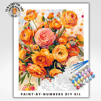 Peach Flowers PAINT by NUMBERS Kit Adult Flowers Painting Easy Beginner Paint Kit Wall Canvas Art Anniversary Gift For Girlfriend Birthday