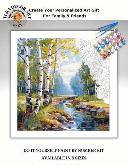 Landscape PAINT by NUMBER Kit for Adult Forest River Landscape Easy Beginner Acrylic Painting DIY Kits Art Custom Canvas Gift For Mom Dad